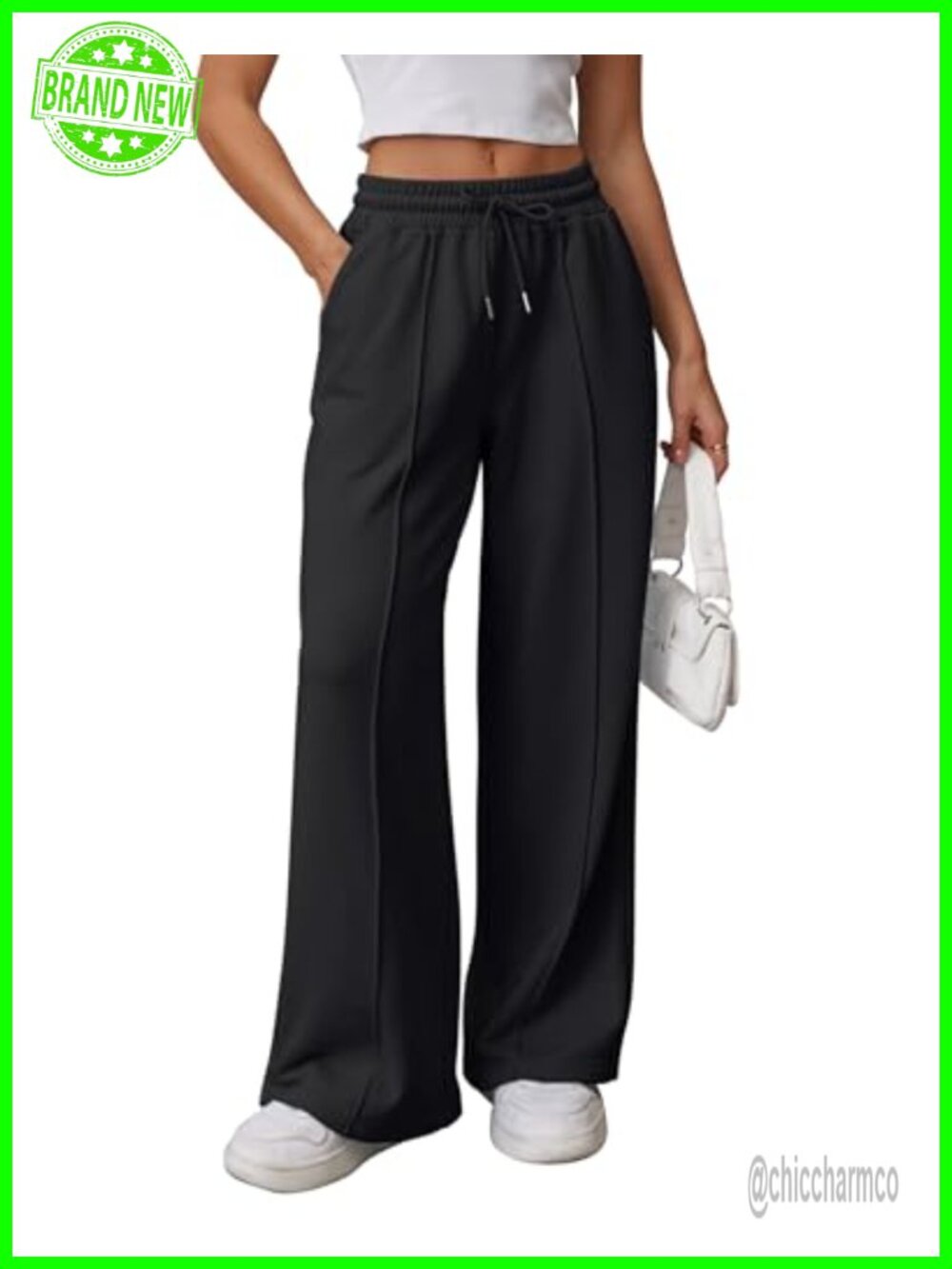 Wide Leg Sweatpants High Waisted Baggy Drawstring Pockets Soft